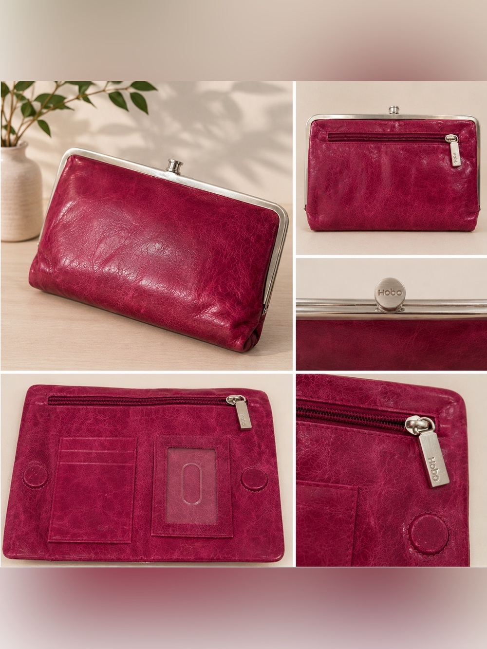 HOBO Genuine Leather Frame Wallet / Clutch – Rich Burgundy
